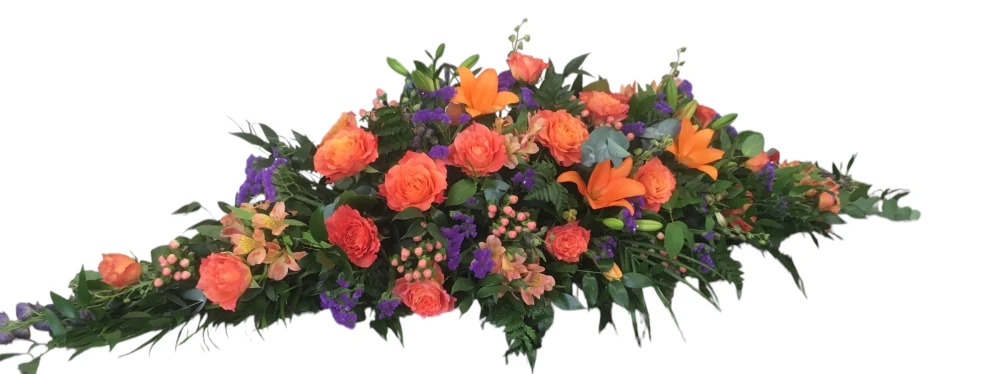 Orange and Purple Coffin Spray Product Image
